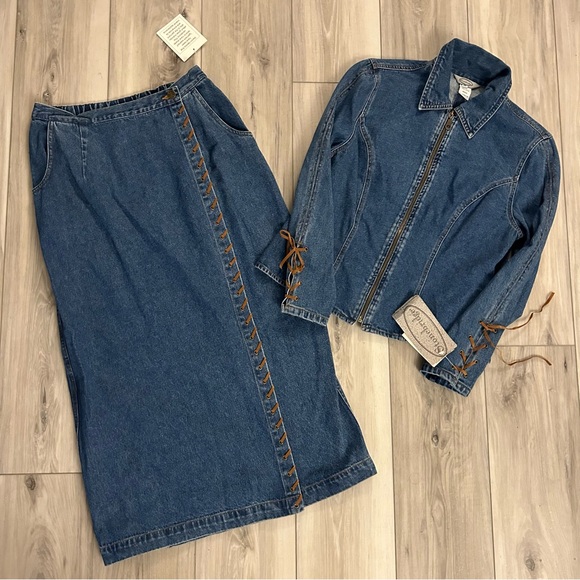 NWT Vintage Stonebridge Denim Jacket Wrap Skirt Set NOS Size 8 Petite READ - Picture 1 of 15